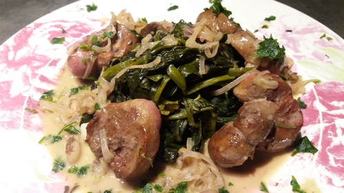 Rognons de veau aux épinards, sauce porto